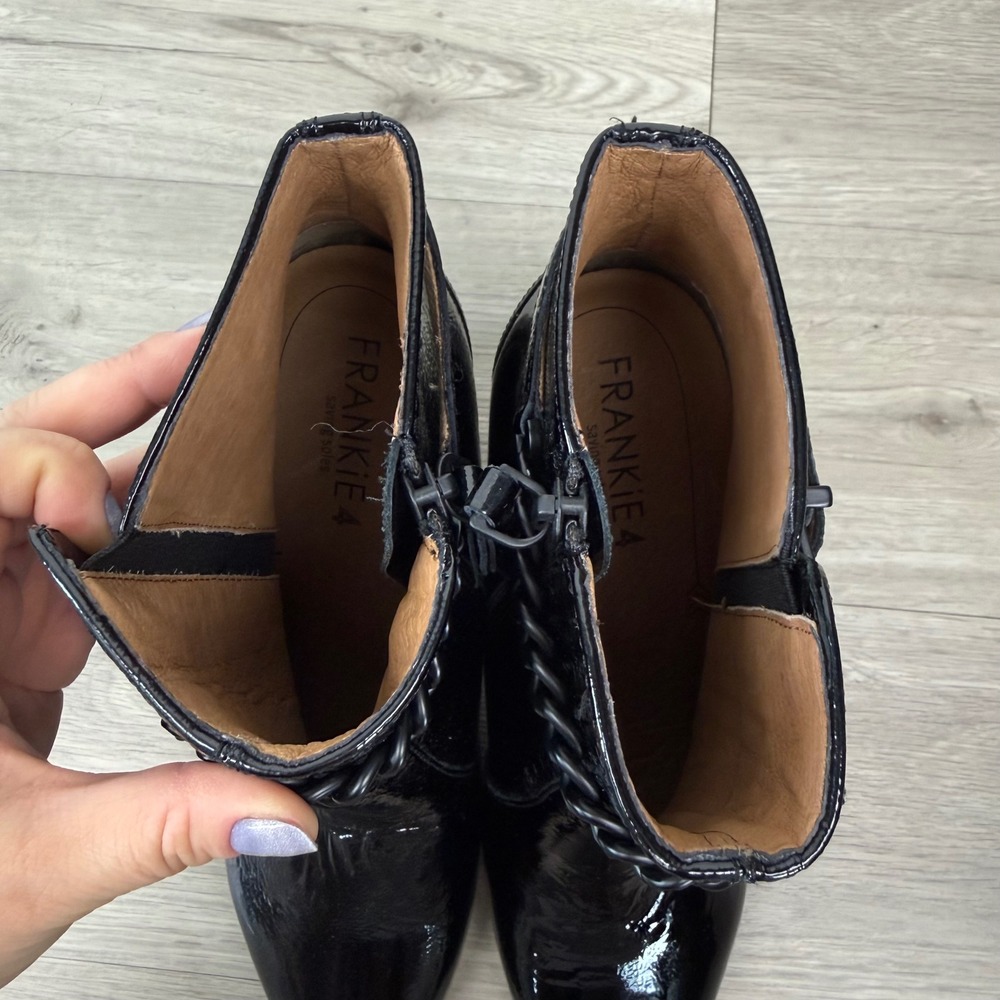 NWOB FRANKIE4 Black Patent Leather Maisie Heeled Ankle Boots - Picture 9 of 12